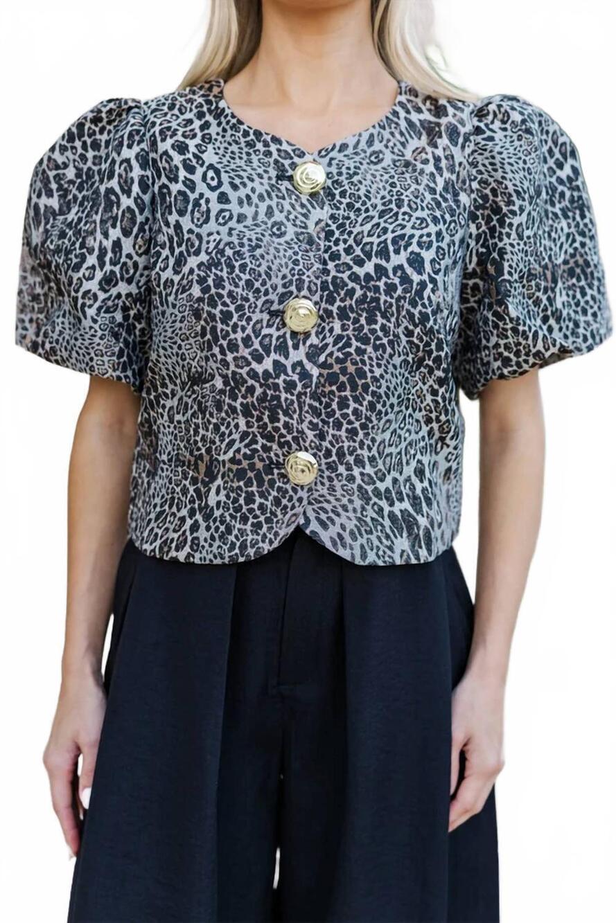 NEW ENTRO leopard top in grey / brown